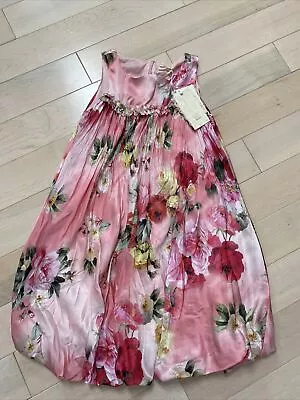 Monnalisa Made In Italy 100% Silk Floral Bubble Hem Crinkle Gorgeous Dress 162 • $198.95