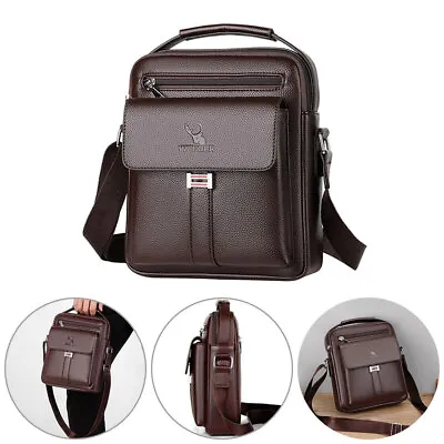 Men's PU Leather Cross Body Messenger Bag Shoulder Handbag Travel Business Bag • £8.66