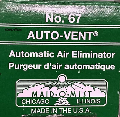 Maid-O-Mist HVAC Hydronic AIR ELIMINATOR SELF BLEEDER #67 AUTO-VENT • $19.75