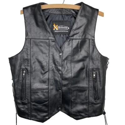 $72.25 • Buy Xelement Men’s Black Motorcycle Leather Vest Size XL Concealed Carry 10 Pockets