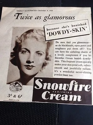 M3-2 Ephemera 1937 Advert Snowfire Vanishing Cream • £2.65