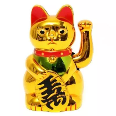 Gold Neko Chinese Lucky Waving Cat Beckoning Maneki Wealth Fortune Feng Shui • $16.85