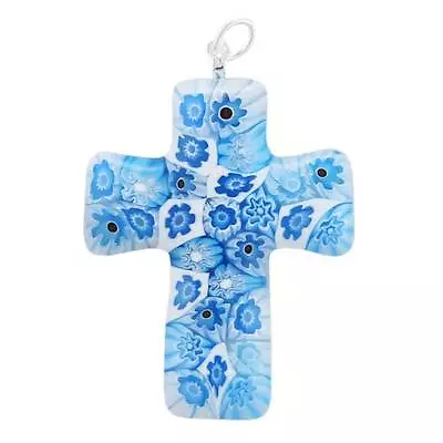 GlassOfVenice Murano Glass Tender Blue Millefiori Cross Pendant • $34.95
