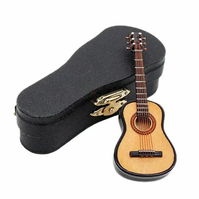 1:12 Scale Wooden Miniature Guitar With Stand And Case Mini Music Dollhouse • $11.38