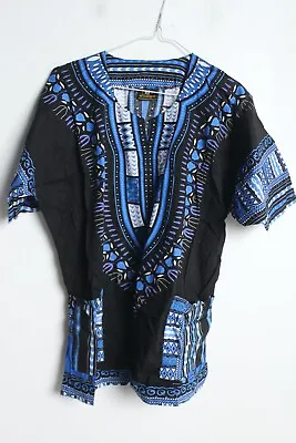 £14.99 • Buy Mens African Dashiki Cotton Shirt - Black Blue - Small (v-Q1)