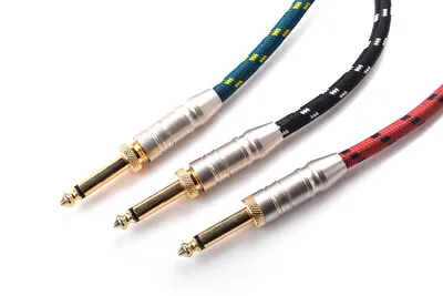 $22.99 • Buy 3m 6m 10m Classic Braid Tweed Guitar Lead Gold Jack Instrument Cable 1/4 6.35mm