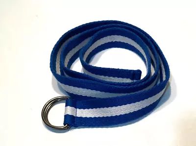 Blue Web Belt With White Center Stripe - Double D Ring Buckle - 48 Inches • $8