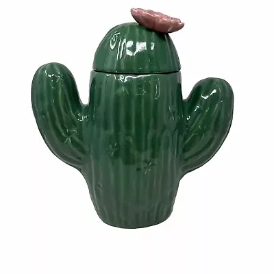 Treasure Craft Green Cactus With Pink Bloom Cookie Jar Canister 12.5  • $49.99