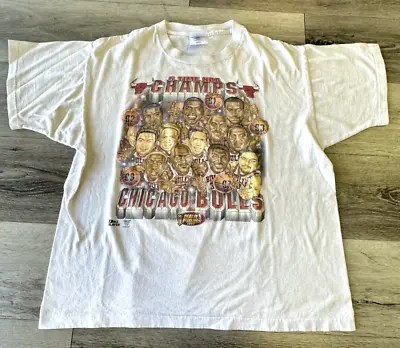 Vintage Chicago Bulls Shirt Large 1997 5 Time Champs Caricature Heads 90s Jordan • $80