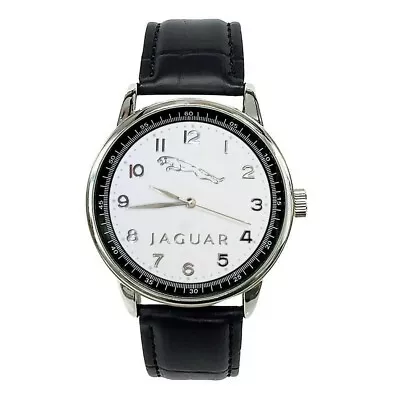 JAGUAR Mens Stainless Steel White/Black Dial Black Leather Strap Sport Car Watch • £28.99