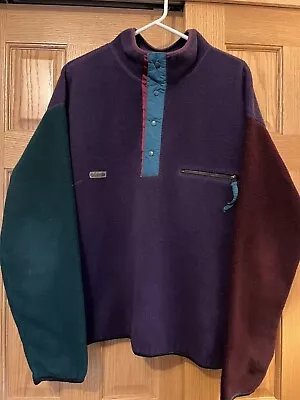 Columbia Men's XL Vintage Pullover Fleece Jacket Radial Sleeve Color Block Snap • $39