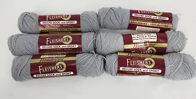 VTG 6 Skeins Fleishers All Virgin Wool Fleisher's Yarn Grey Sock & Sport # 760 • $55.99