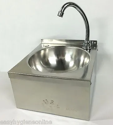 COMPACT Stainless Steel Knee Operated HAND WASH BASIN Sink TAP Waste Hands Free • £109.99