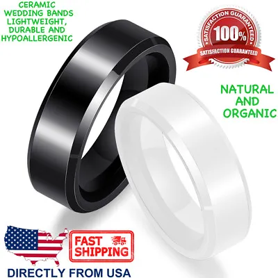 Ceramic Wedding Band Durable Women's Men's Hypoallergenic 6mm Comfort Fit Ring  • $14.20