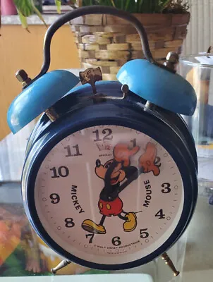 Bradley Mickey Mouse Two Bells Wind-Up Alarm Clock Blue With Teal Bells • £28.95