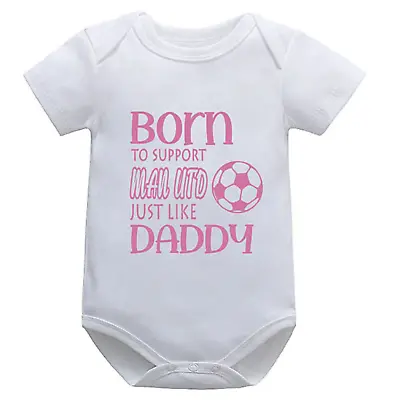 Personalised Man Utd Born To Support Short Sleeve Baby Bodysuit Grow Football B • £10.99