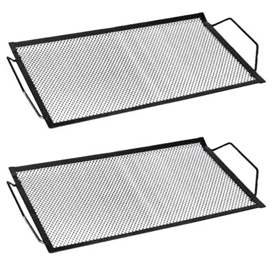 2x Large BBQ Barbecue Tray Rack Frying Grill Grid Party Kitchen Catering Metal • £8.99