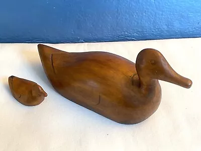 Vintage Hand Carved Wood Duck W/ Duckling ~ Signed  BW  ~ Maine Estate Find • $24.99