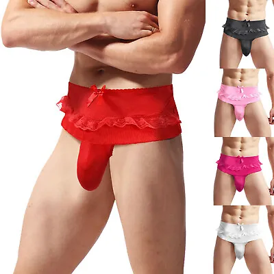 Men Briefs Bulge Panties Girly Underpants Skirted Lingerie Silky Knickers Lace • $5.71