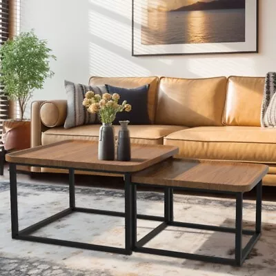 2PC Vintage Nesting Coffee Table Square Accent Table Sofa Side Table Living Room • $119.90
