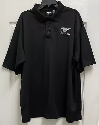 Ford MUSTANG Black Knit Polo Shirt White Embroidered Logo Stitching Sz 2XL • $19.99