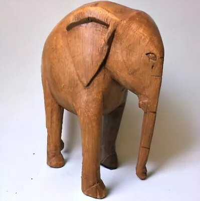Vintage Hand Carved Wooden Elephant Figurine 10.5  Tall X 8.5  Long X 4  Wide • $16.95