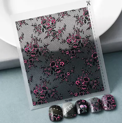 Black Red Flower Lace 5D Nail Stickers Embossed Decals Sel-adhesive TS92 NH23 • $2.95