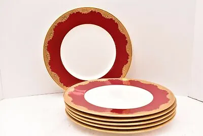 SET Of 6 Antique Minton Red Plates Gold Encrusted 10 1/8  Border Garland RA8796 • $375