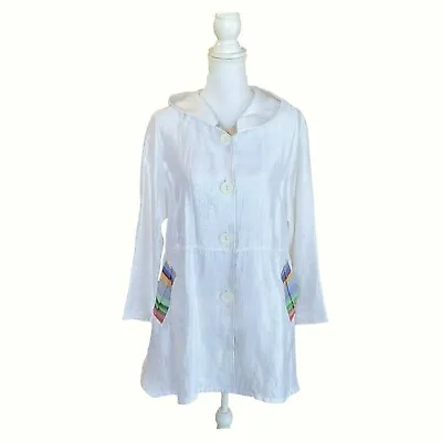 Damee Spring Swing Rain Coat White With Hood And Rainbow Accents Vintage Size S • $45