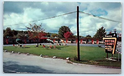 POSTCARD Petoskey Motor Court Lake Michigan Beach Tables And Umbrellas • $6.76