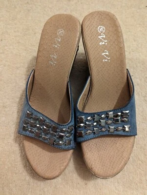 £9.99 • Buy Brand New ViVi Wedge Sandals, Denim Blue, With Beading, Size 5