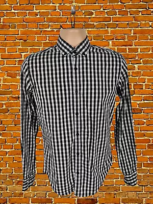 Mens Zara Man Size Small S Black Gingham Long Sleeve Super Slim Fit Casual Shirt • £9.99