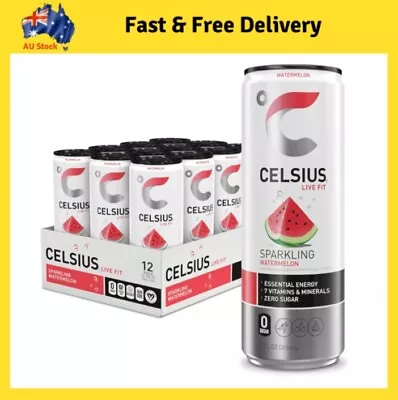 Celsius Sparkling Watermelon Fitness Drink Metabolism Accelerate 12 X 355mL Cans • $219