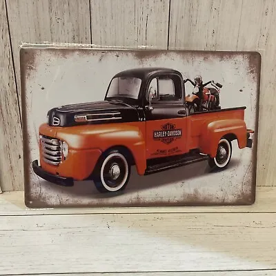 Harley Davidson Metal Sign Orange Black Truck Motorcycle Classic Garage Decor • $11.95