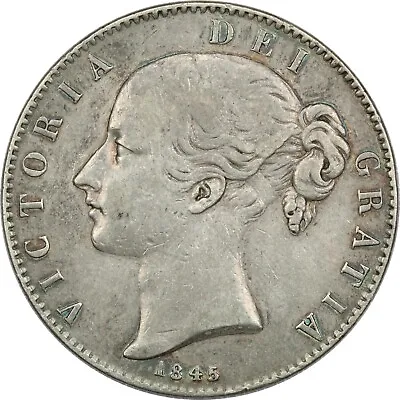 1845 Great Britain UK Silver Crown Queen Victoria Very Fine VF KM# 741 • $175