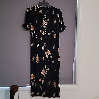 Vintage Rayon Modest Peter Pan Collar Flowers And Shells Dress Size 8 Petite • $25