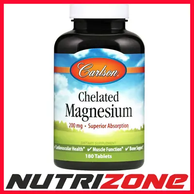 Carlson Labs Chelated Magnesium 200mg Muscle Bone Heart Support - 180 Tabs • £39.40