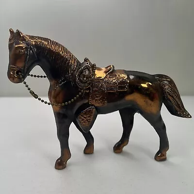 Vintage Copper Toned Metal Horse W/ Chain Bridle Figurine 1950's Carnival Prize • $16.99