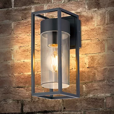 £23.99 • Buy LED Rectangular Outdoor Wall Light Clear Metal Lantern Garden Wall Lamp 