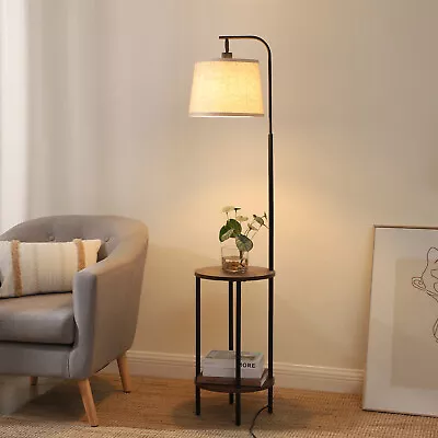 DEWENWILS Floor Lamp With Table Farmhouse Wooden End Side Table Floor Lamp • $79.04