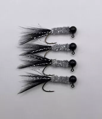 Hand Tied Feather Tail Crappie Jigs Black & Silver 1/16th Ounce New • $6.50