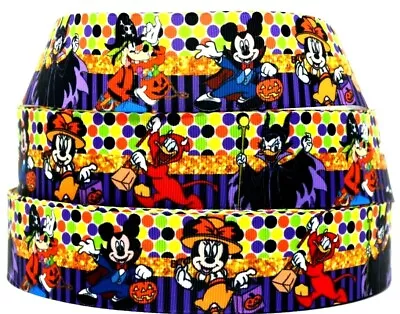 Grosgrain Ribbon 7/8  1.5  Halloween Minnie Mouse & Mickey Mouse Pluto Printed. • $0.99