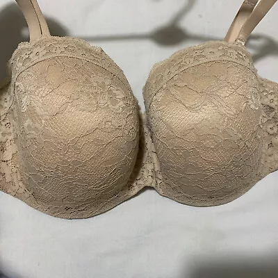 M&S UNDERWIRED STRAPLESS PADDED LACE BALCONY BRA In ROSE QUARTZ NUDE Size 42D • £11.99