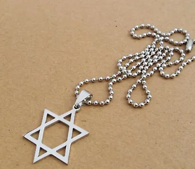 Star Of David Stainless Steel Pendant Vintage Men Necklace Silver • $4.99