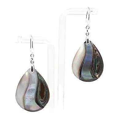 Teardrop Shell Earrings Mother Of Pearl Paua Abalone Dangle Drop Sterling Silver • £15.98