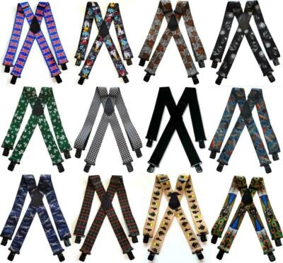 £14.99 • Buy Mens Black Braces 60 Designs Fishing Biker Work Trousers Heavy Duty 1.5  Or 2 