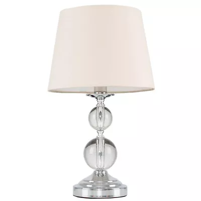 Crackle Glass Ball Table Lamp Chrome Tapered Cotton Shade Bedside Lounge Light • £33.29