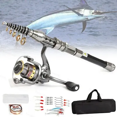 Carbon Fiber Telescopic Fishing Rod Pole Reel Combo Sea Saltwater Freshwater • $33.87