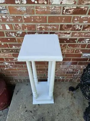 Vintage Plant Fern Stand Handmade Solid Wood White Heavy Pedestal Table #1 • $112.49