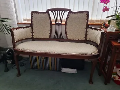 £200 • Buy Antique Edwardian 2 Seat Inlaid Mahogany Wood Frame Sofa Settee Fabric
